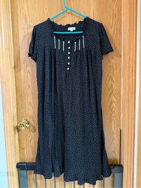 Secret Treasures Black Nightgown with White Dot Detail